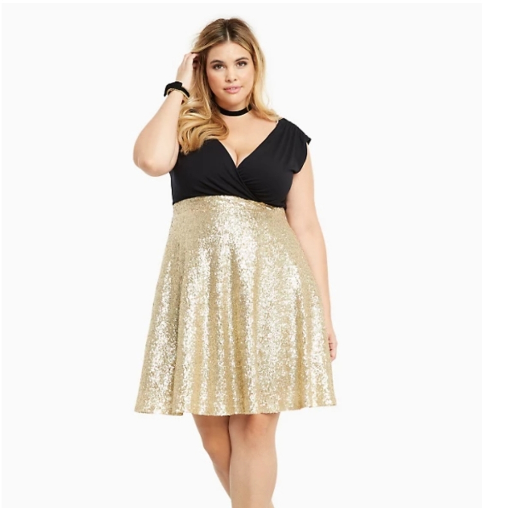 Torrid - Gold Sequin Surplice Dress